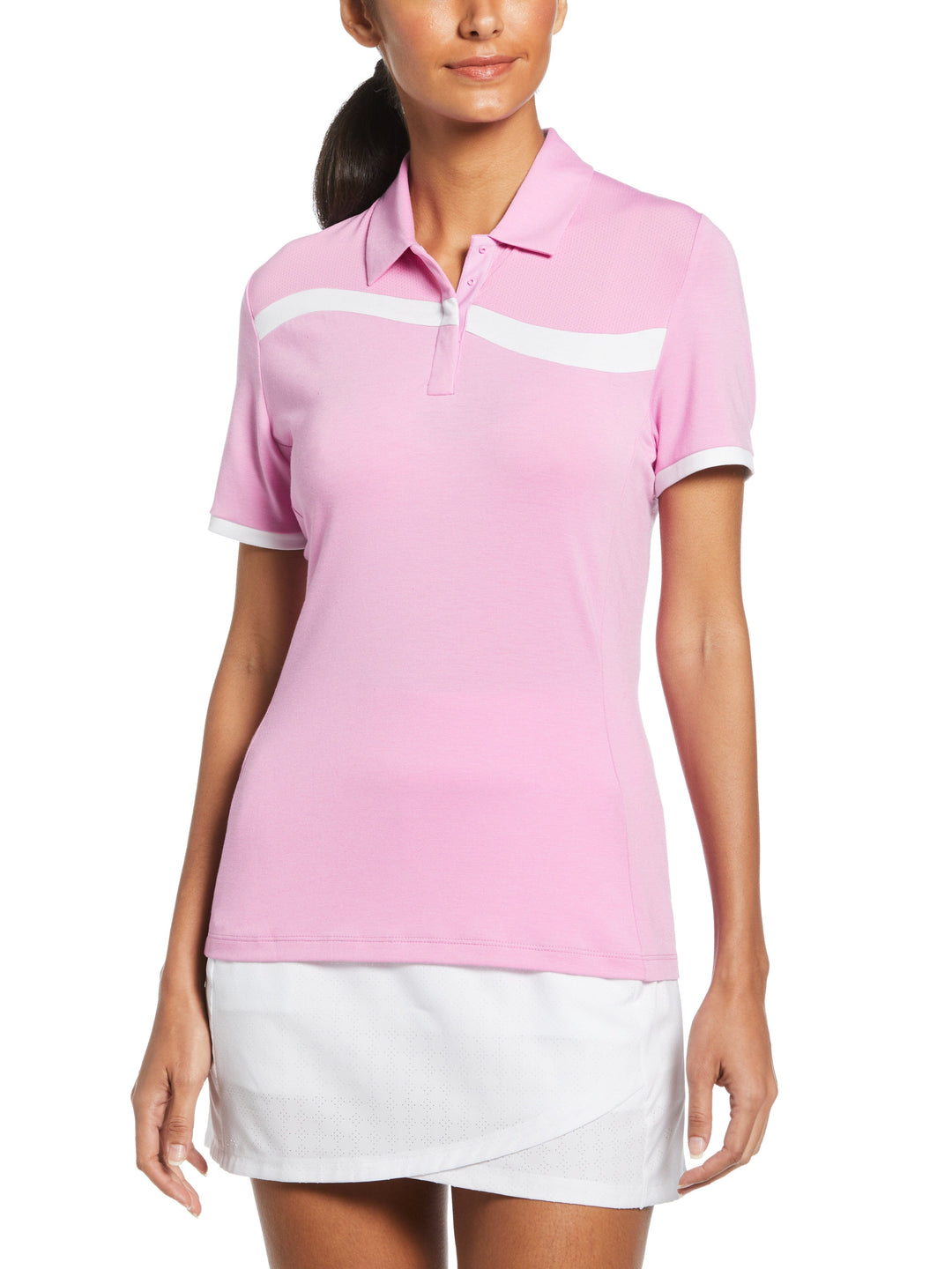 Womens Colour Block Polo (Pink Sunset) 