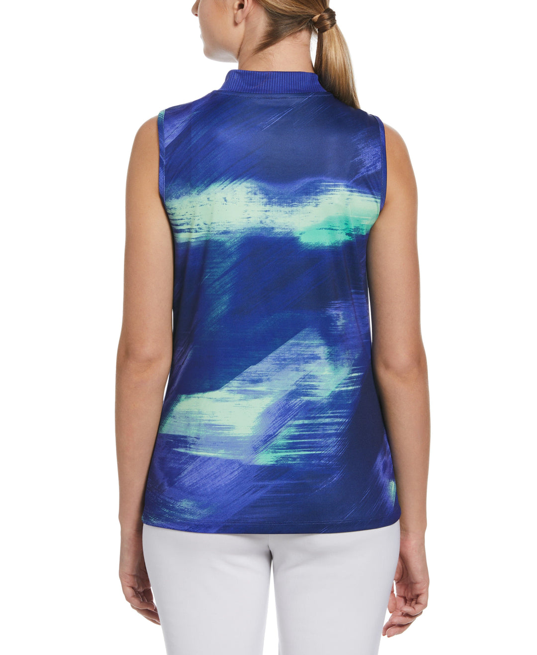 Brushed Abstract Print Golf Shirt with Asymmetrical Blocking (Bluing) 