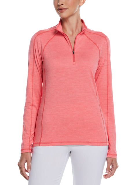 Brushed Heather Jersey 1/4 Zip Golf Pullover (Coral Paradise Htr) 