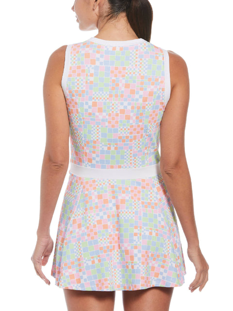 Women's Checkerboard Print Flounce Sleeveless Tennis Dress