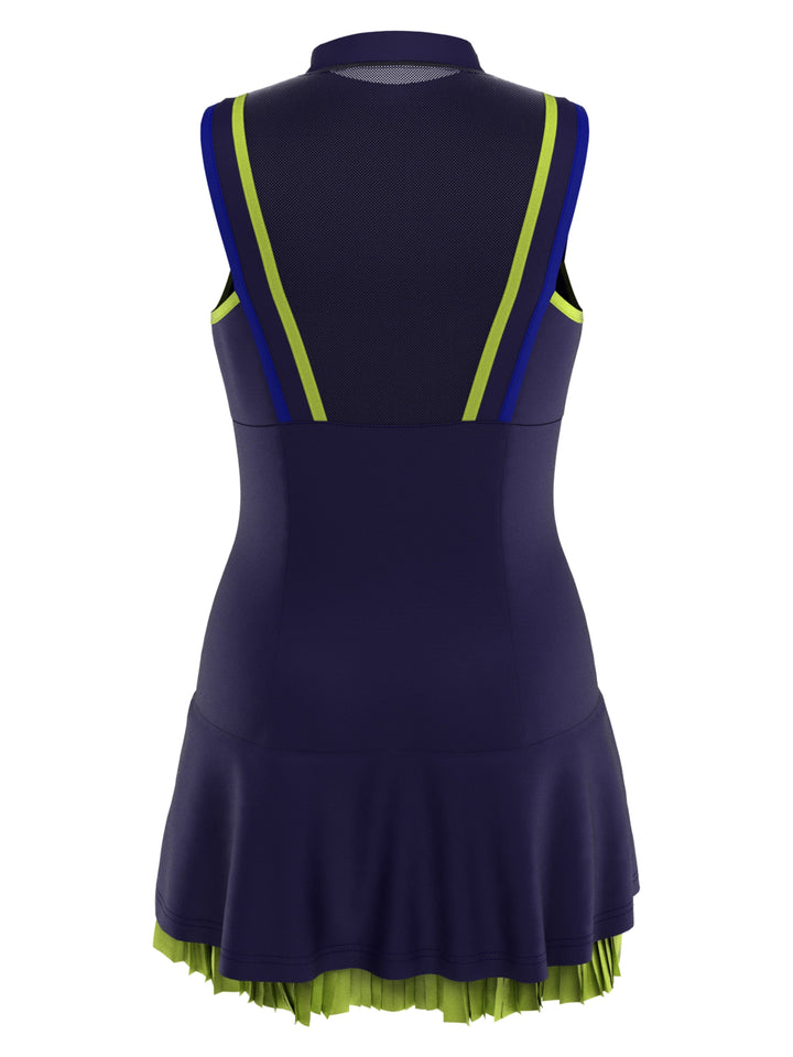 Color Block Golf Dress with Double Flounce Hem (Peacoat) 