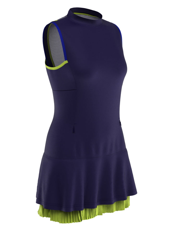 Color Block Golf Dress with Double Flounce Hem (Peacoat) 