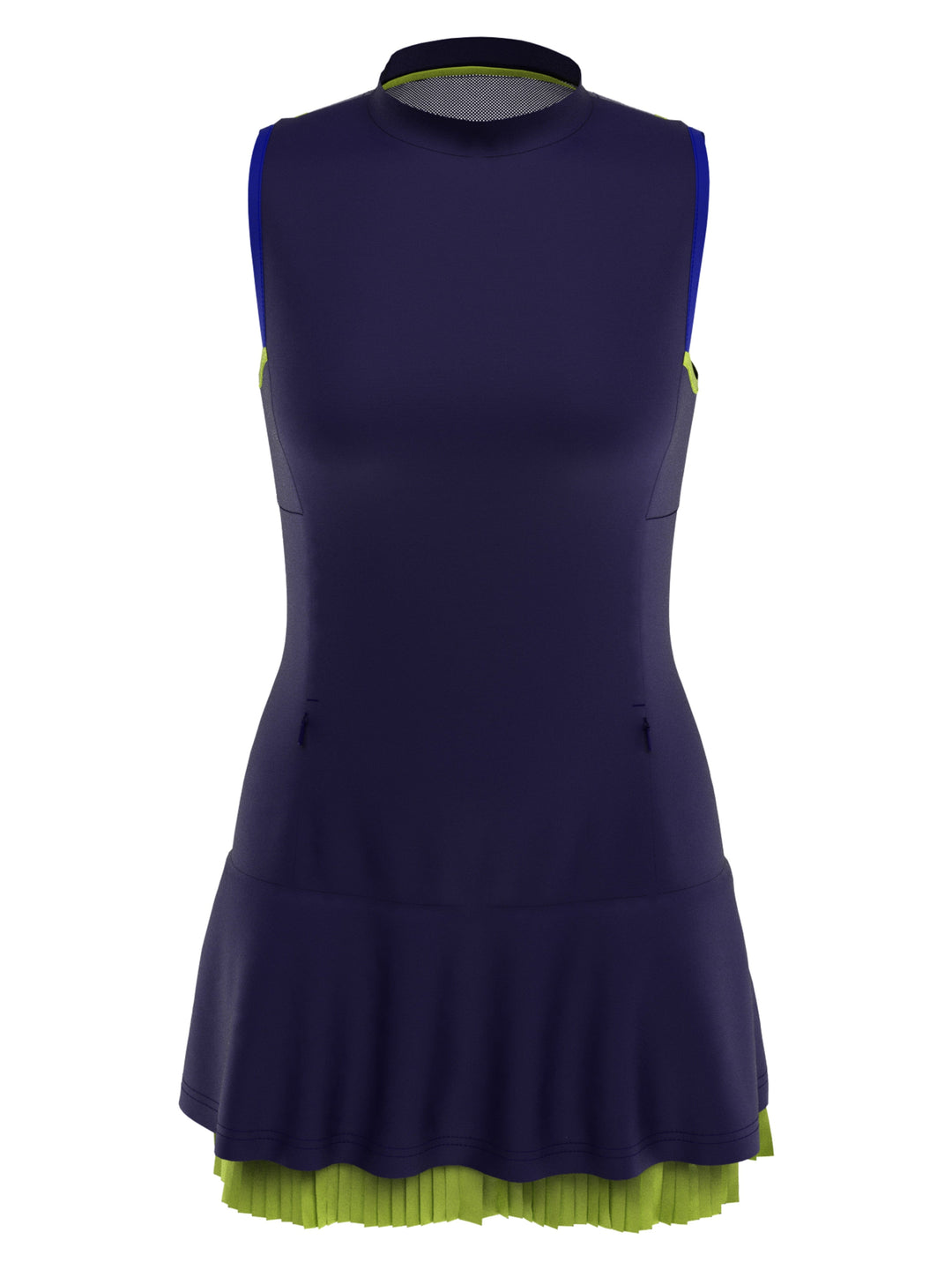 Color Block Golf Dress with Double Flounce Hem (Peacoat) 