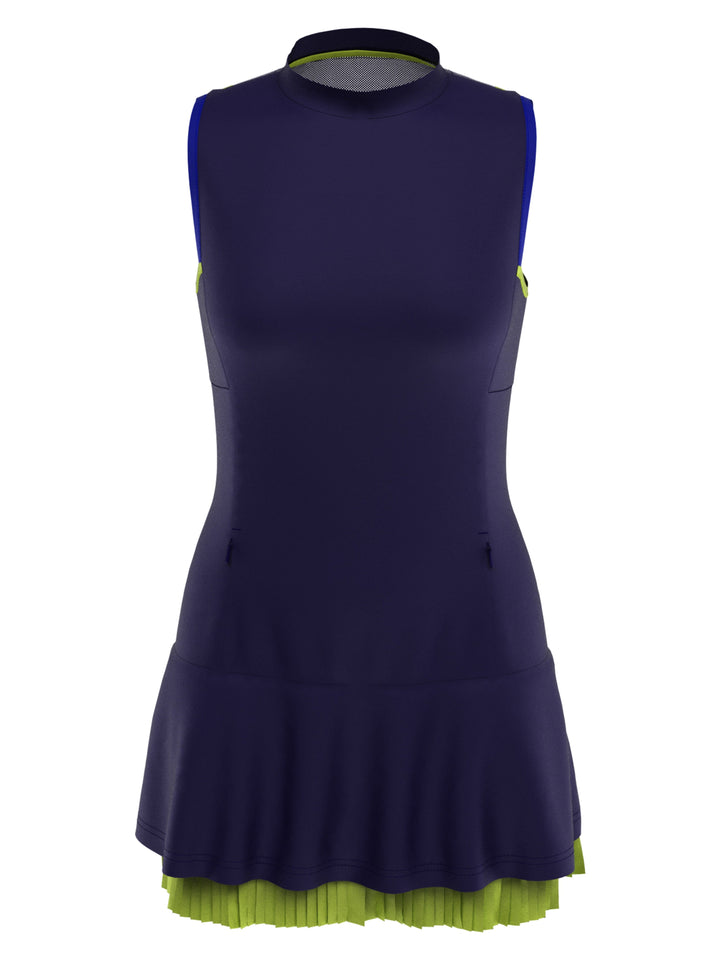Color Block Golf Dress with Double Flounce Hem (Peacoat) 