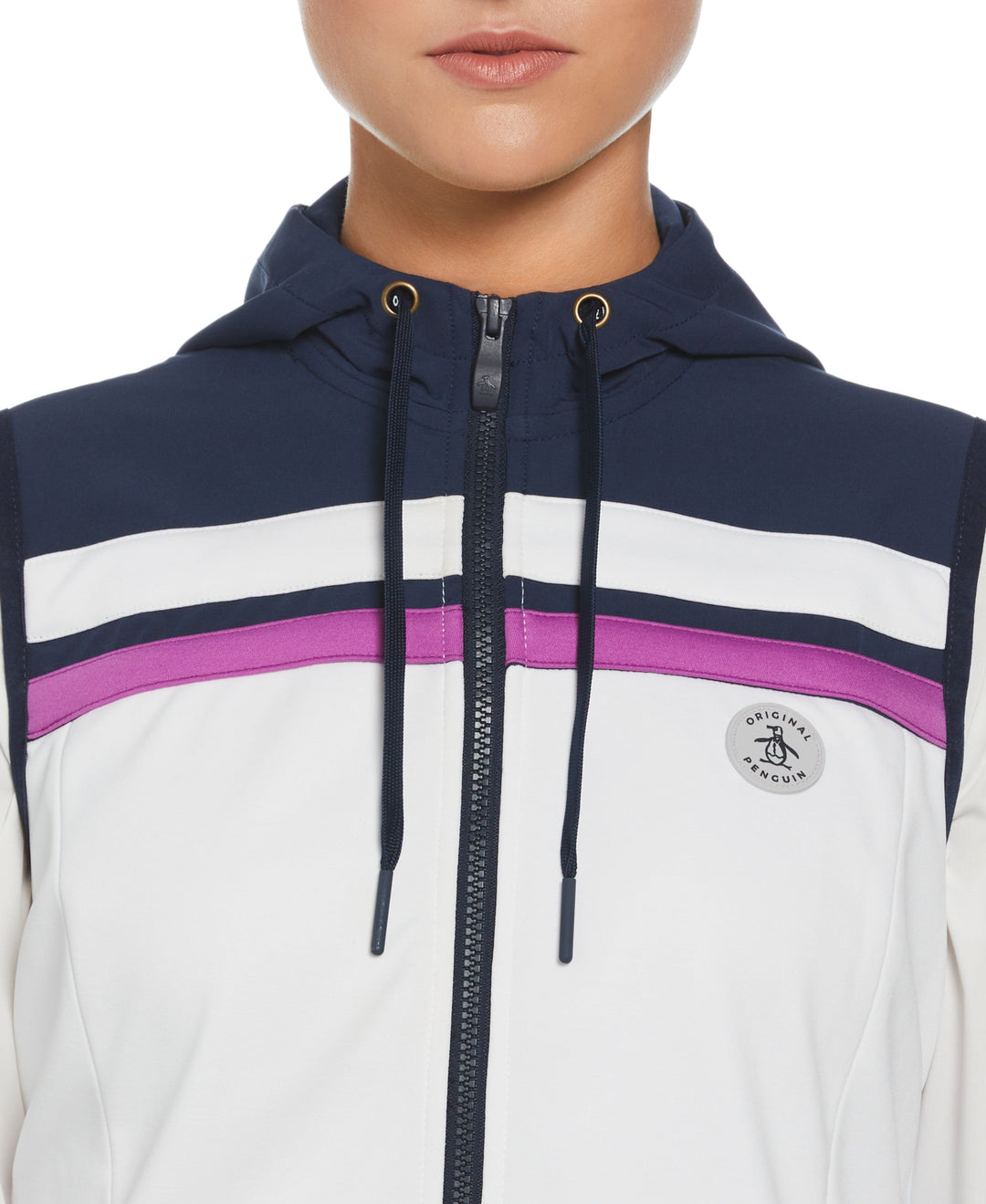 Color Block Hooded Full Zip Vest (Bright White) 
