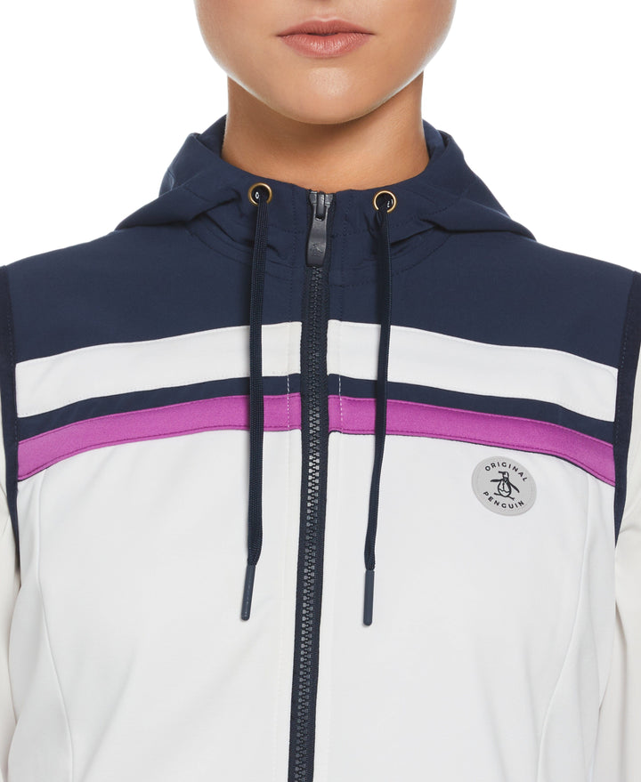 Color Block Hooded Full Zip Vest (Bright White) 