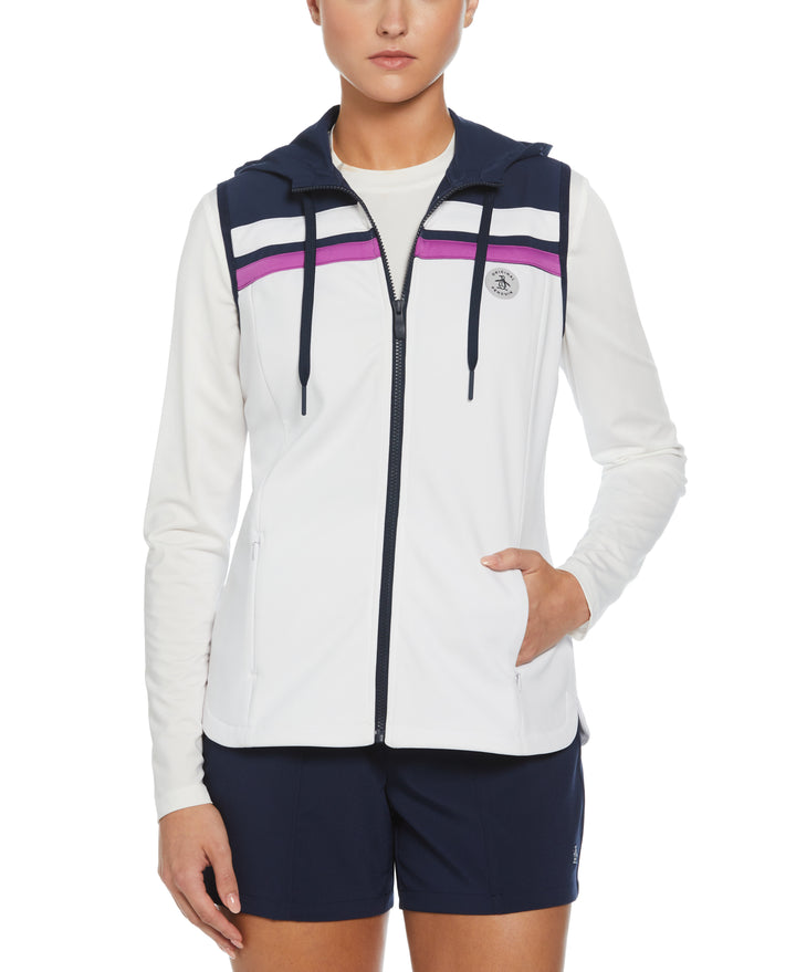 Color Block Hooded Full Zip Vest (Bright White) 