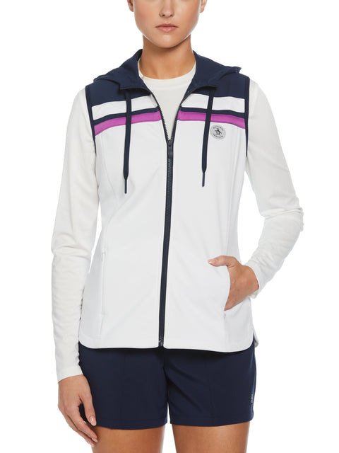 Color Block Hooded Full Zip Vest (Bright White) 