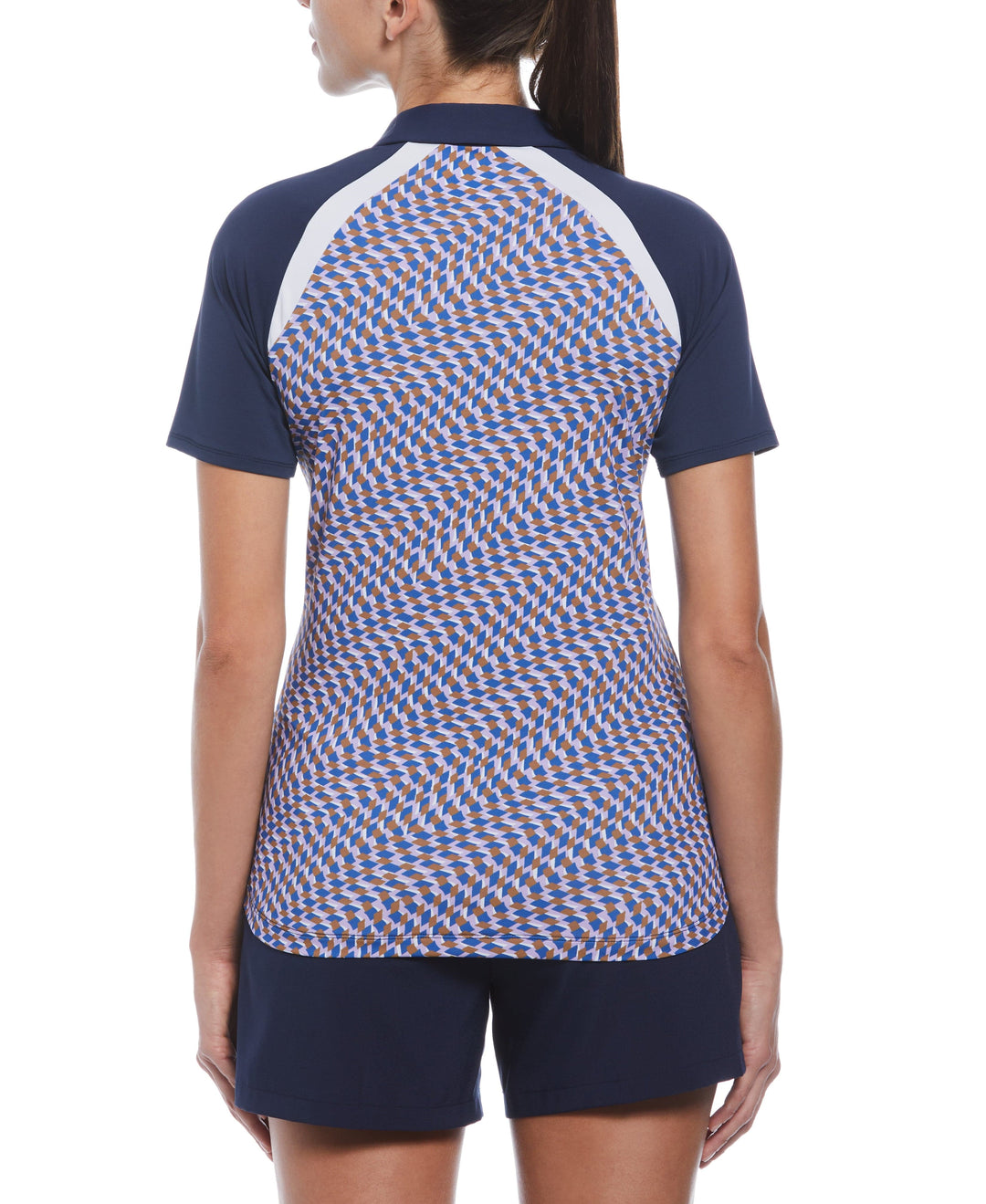 Womens Color Block Optical Print Polo Shirt (Black Iris) 