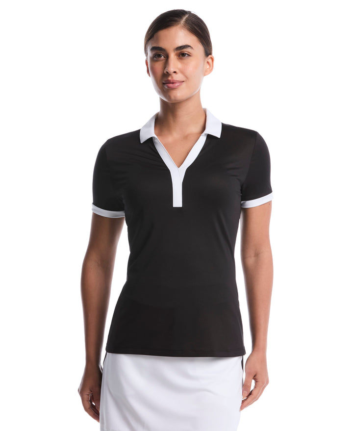 Womens Color Block Polo (Caviar) 