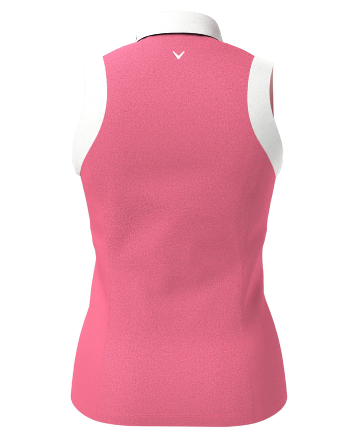 Women's Color Block V-Placket Sleeveless Golf Polo Shirt (Pink Lemonade) 