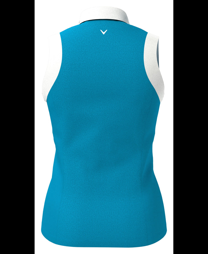 Women's Color Block V-Placket Sleeveless Golf Polo Shirt (Vivid Blue) 