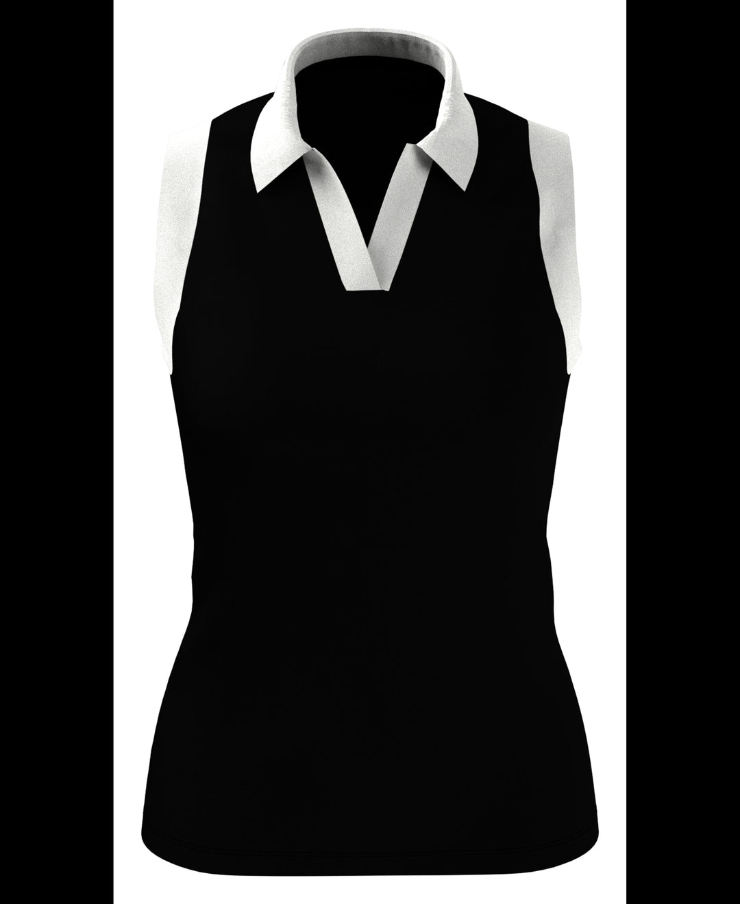 Women's Color Block V-Placket Sleeveless Golf Polo Shirt (Caviar) 