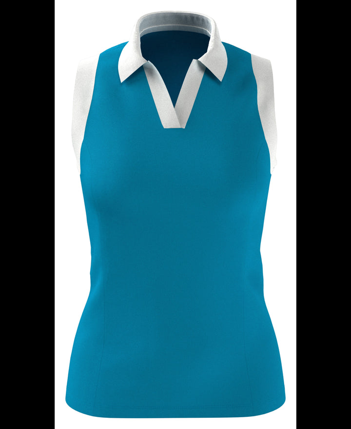 Women's Color Block V-Placket Sleeveless Golf Polo Shirt (Vivid Blue) 