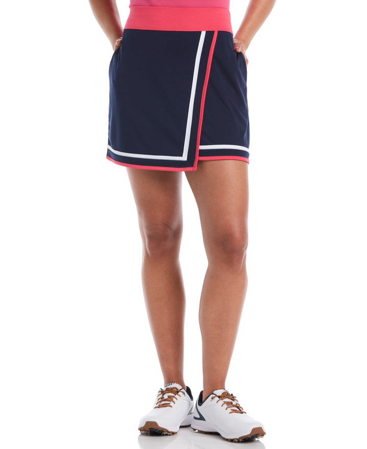 Womens Color Block Wrap Golf Skort (Peacoat) 