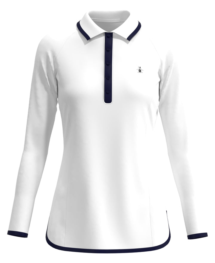 Contrast Rounded Hem Golf Polo (Bright White) 
