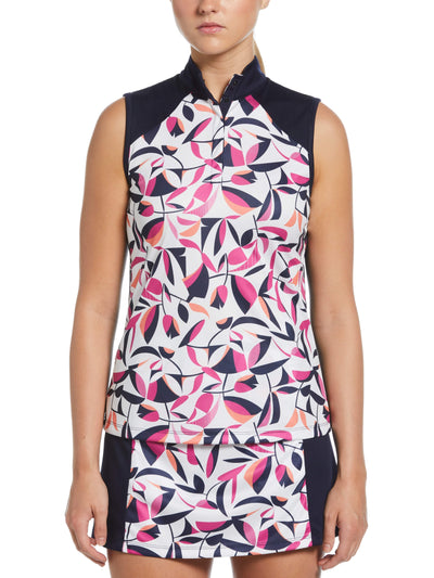 Cutout Floral Print Golf Polo (Bright White) 