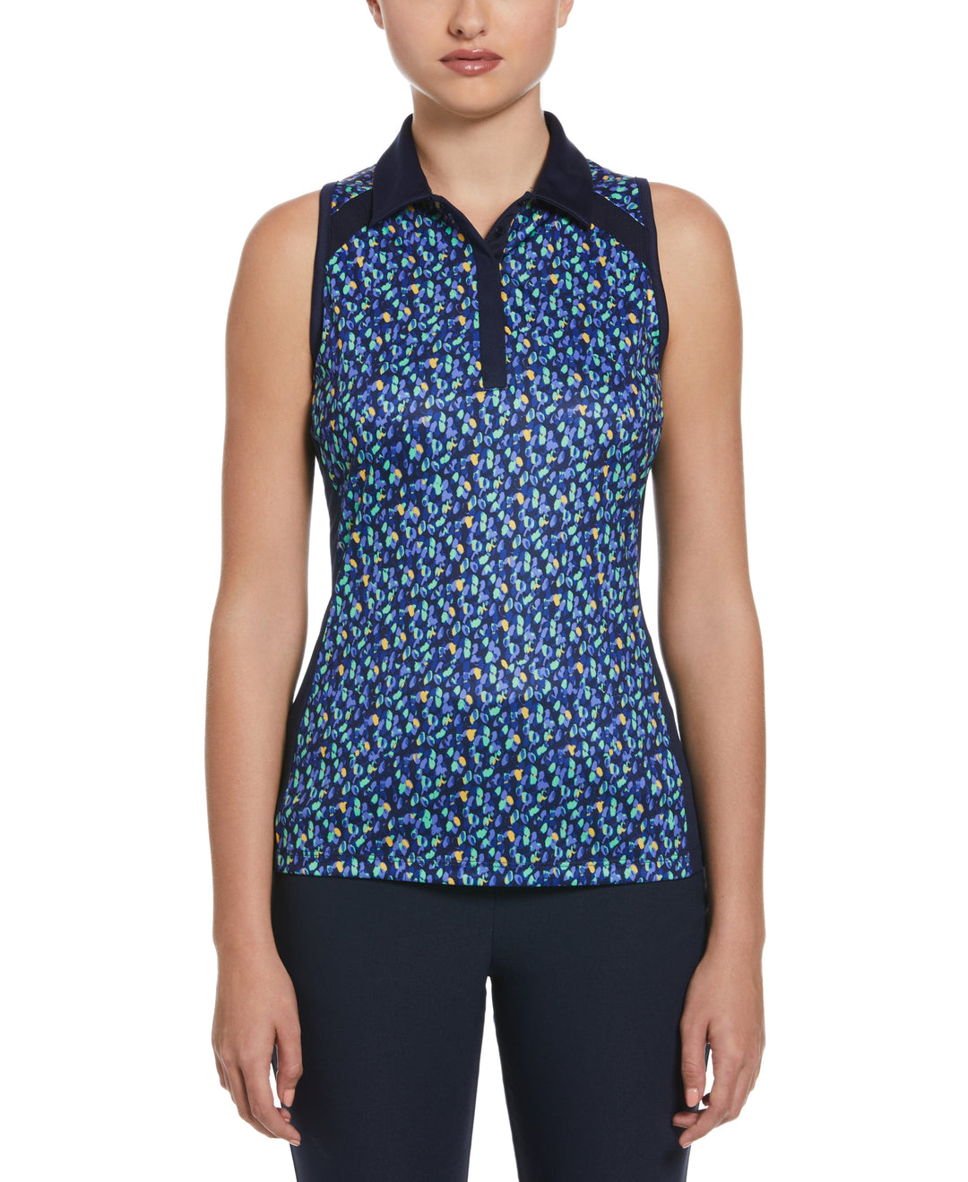 Dab Printed Golf Polo with Solid Self Collar and Side Panels (Peacoat) 