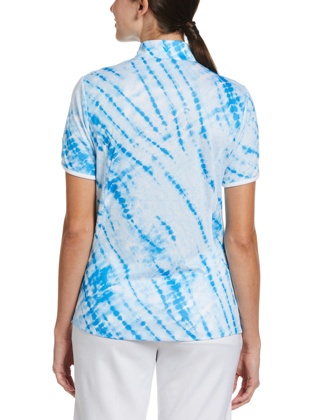 Womens Diagonal Tie Dye Print Zip Golf Polo (Brilliant White) 