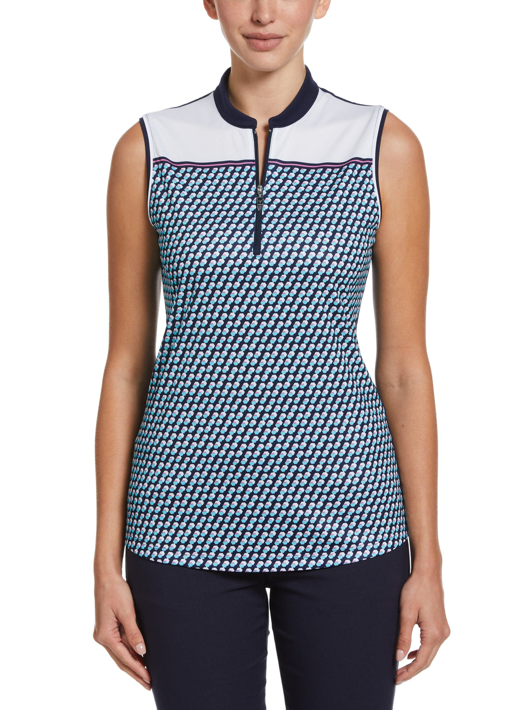 Engineered Geo Print Zip Golf Polo (Peacoat) 