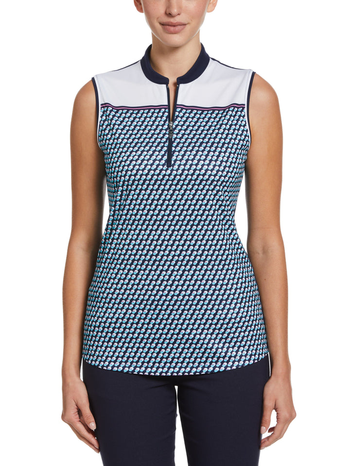 Engineered Geo Print Zip Golf Polo (Peacoat) 