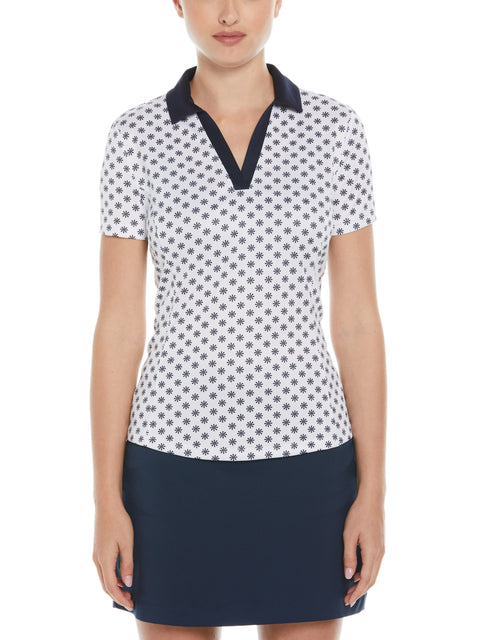 Essential Daisy Print Golf Polo (Bright White) 