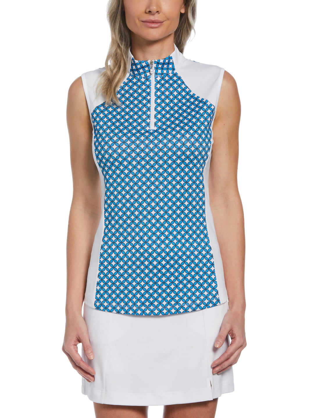 Floral Geo Print Golf Polo (Brilliant White) 