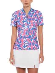 Floral Print Mock Neck Golf Polo (Cheeky Pink) 