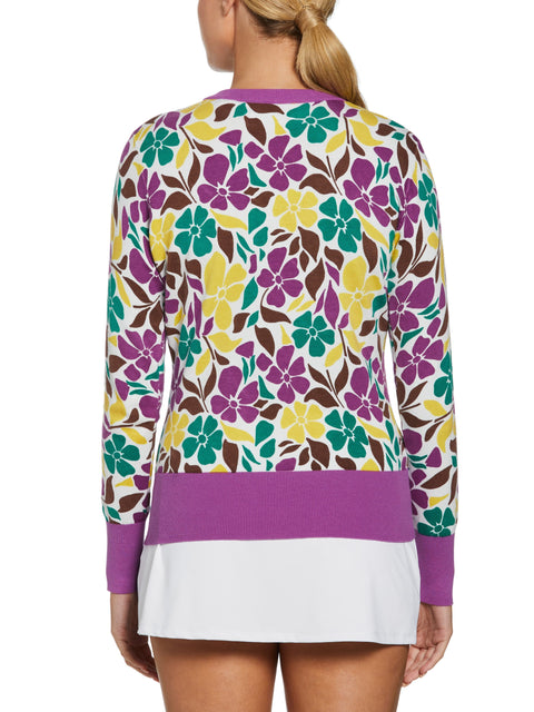 Floral Print Pullover Sweater (Purple Cactus Flower) 