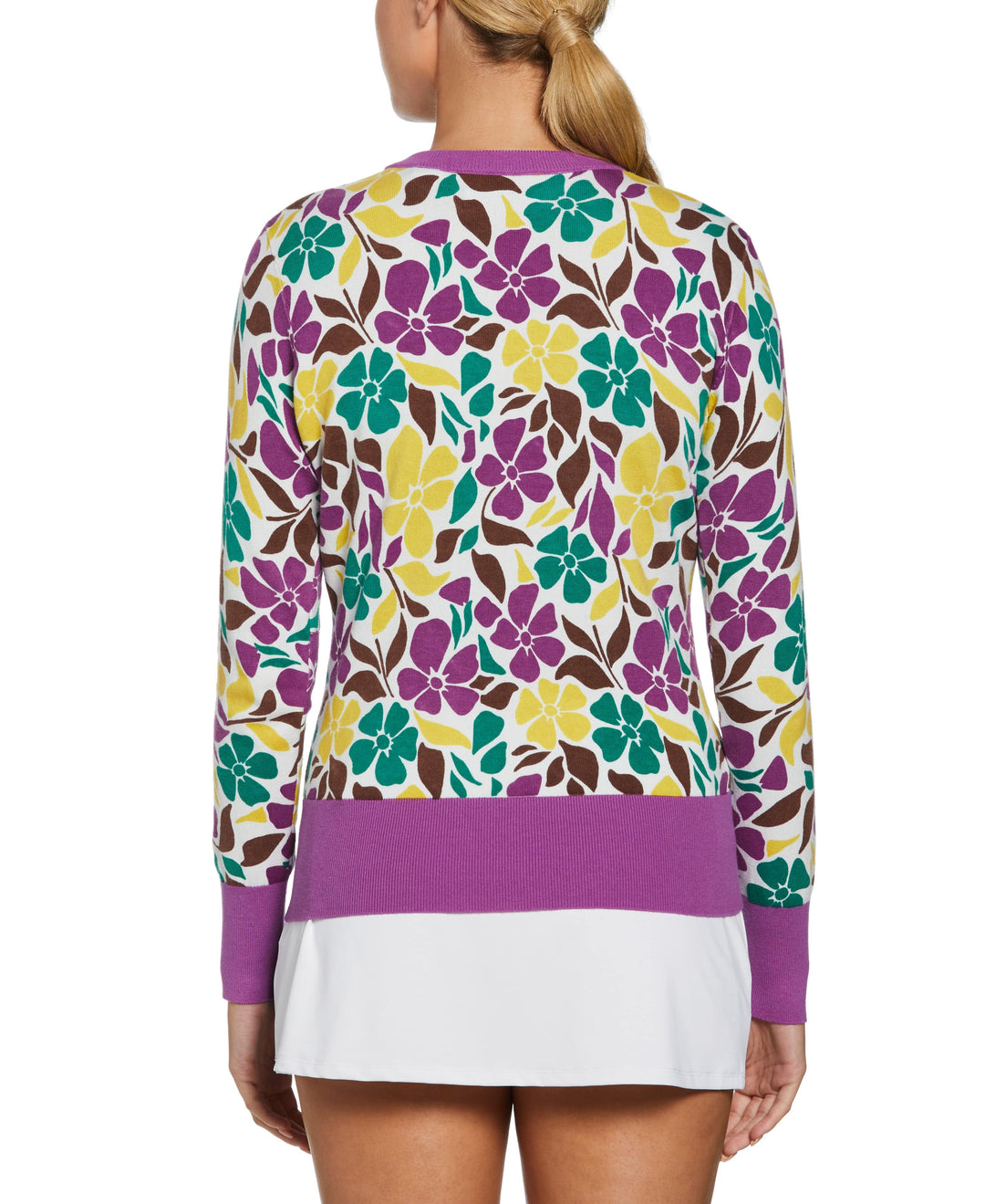 Floral Print Pullover Sweater (Purple Cactus Flower) 