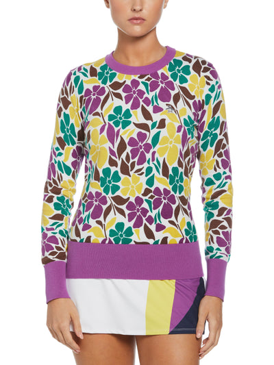 Floral Print Pullover Sweater (Purple Cactus Flower) 