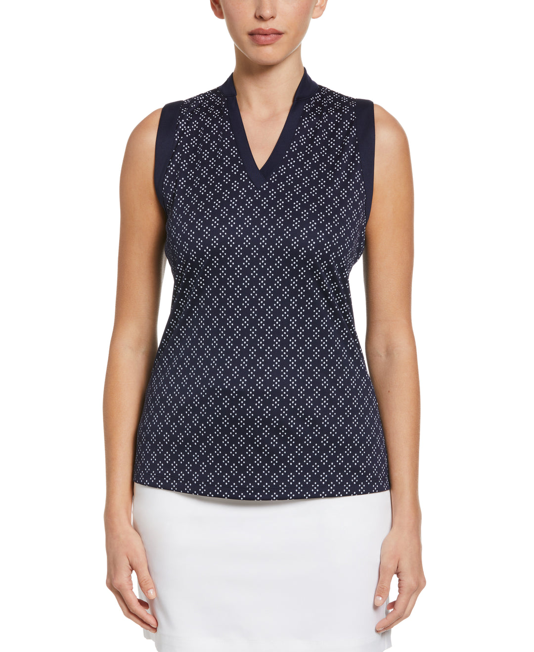 Geo Print Golf Shirt with Mandarin Collar (Peacoat) 
