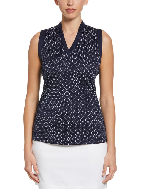 Women's Geo Print Golf Shirt with Mandarin Collar