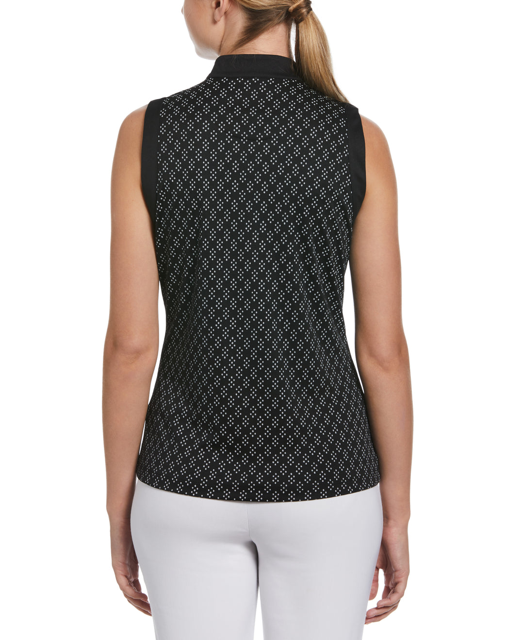 Geo Print Golf Shirt with Mandarin Collar (Caviar) 