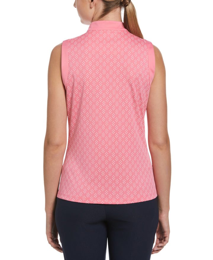 Geo Print Golf Shirt with Mandarin Collar (Flowering Ginger) 