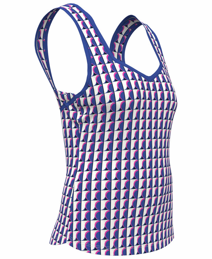 Geo Print Sweetheart Neckline Tennis Tank Top (Nebulas Blue) 