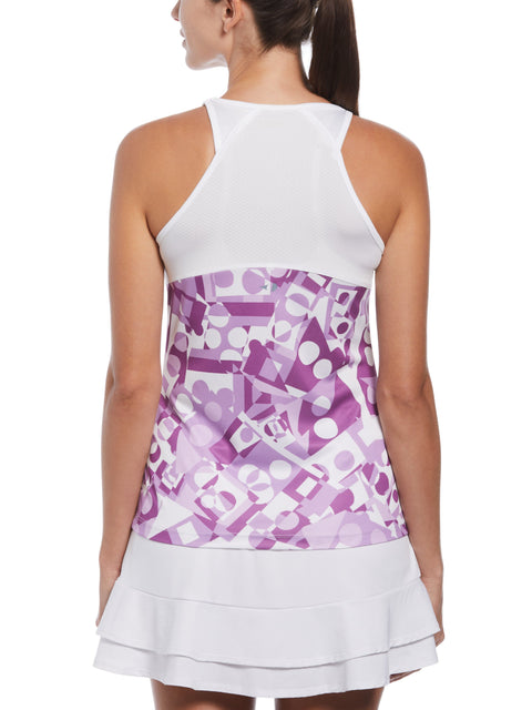 Geo Printed Tennis Tank Top with Mesh Back (Purple Cactus Flower) 