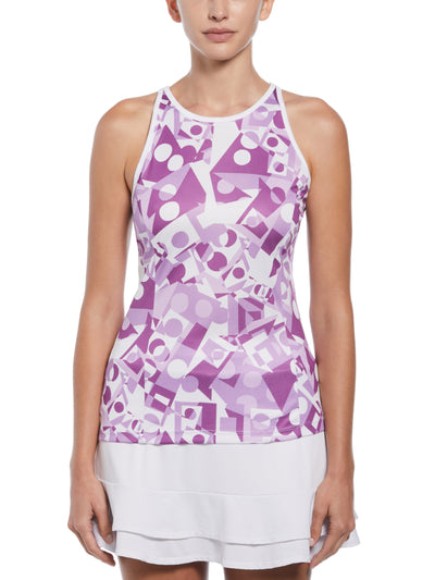 Geo Printed Tennis Tank Top with Mesh Back (Purple Cactus Flower) 