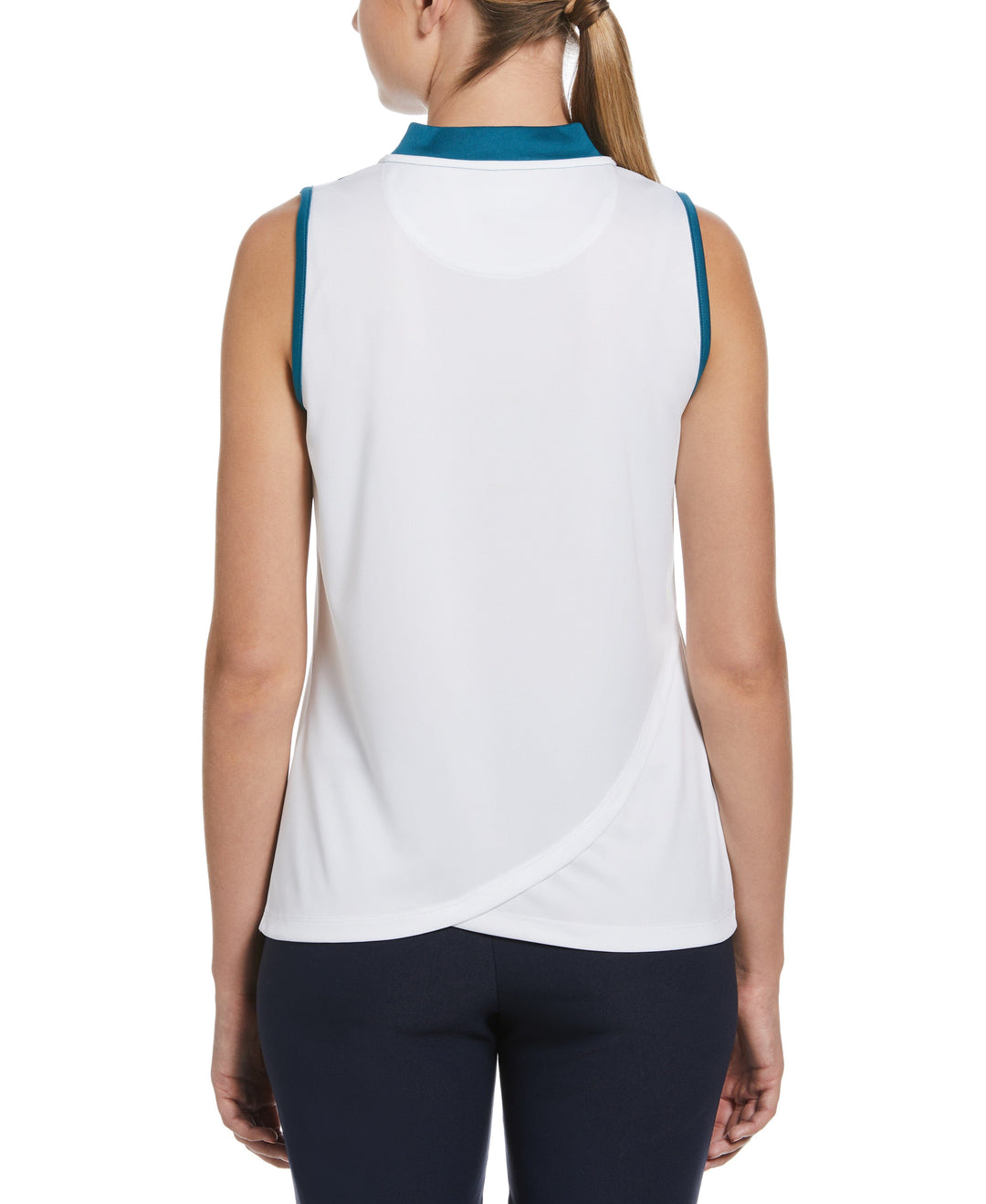 Geometric Print Golf Shirt with Overlapping Back Detail (Bright White) 
