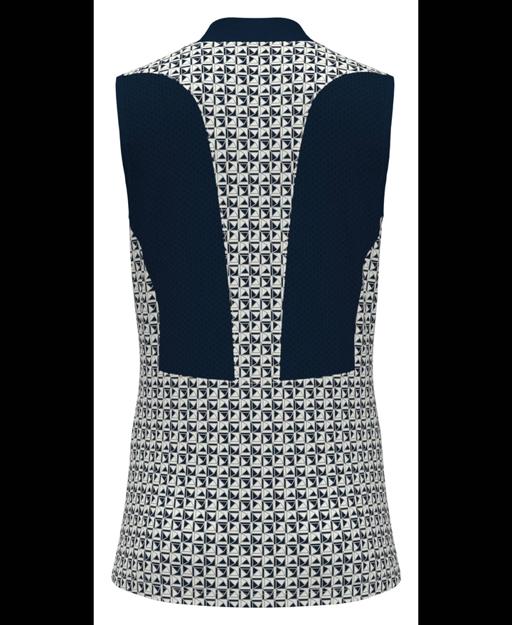 Geometric Print Sleeveless Golf Polo with Mesh Back (Black Iris) 