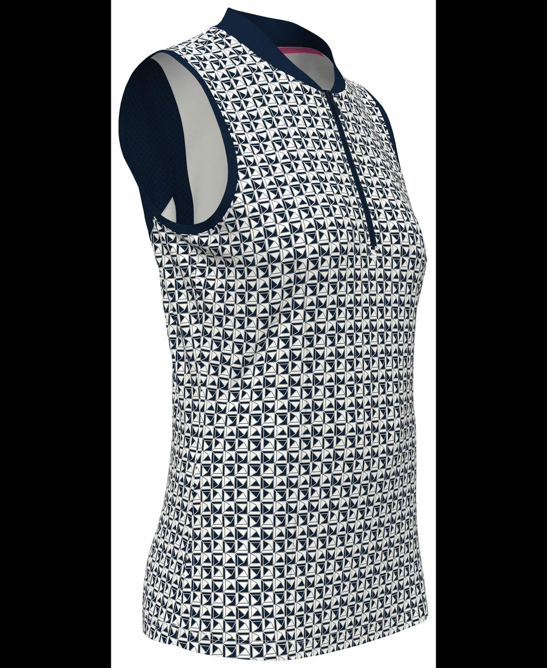 Geometric Print Sleeveless Golf Polo with Mesh Back (Black Iris) 
