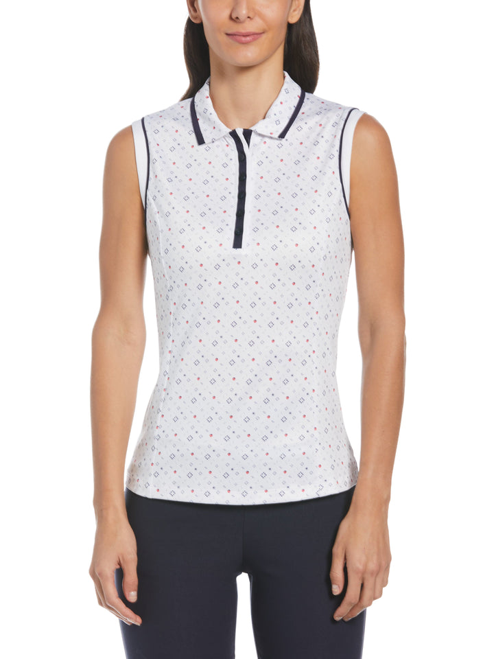 Geometric Strawberry Print Golf Polo (Brilliant White) 
