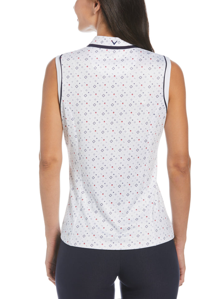 Geometric Strawberry Print Golf Polo (Brilliant White) 
