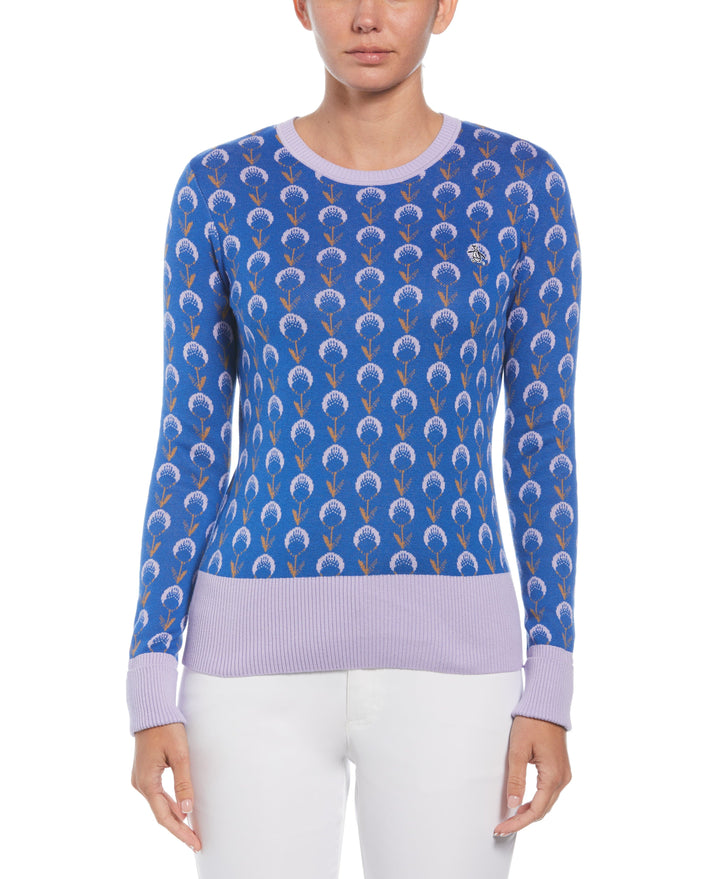 Womens Jacquard Floral Golf Jumper (Nautical Blue) 