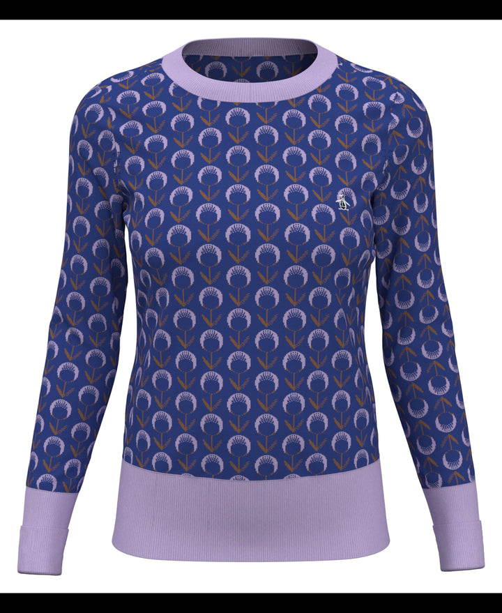 Womens Jacquard Floral Golf Jumper (Nautical Blue) 