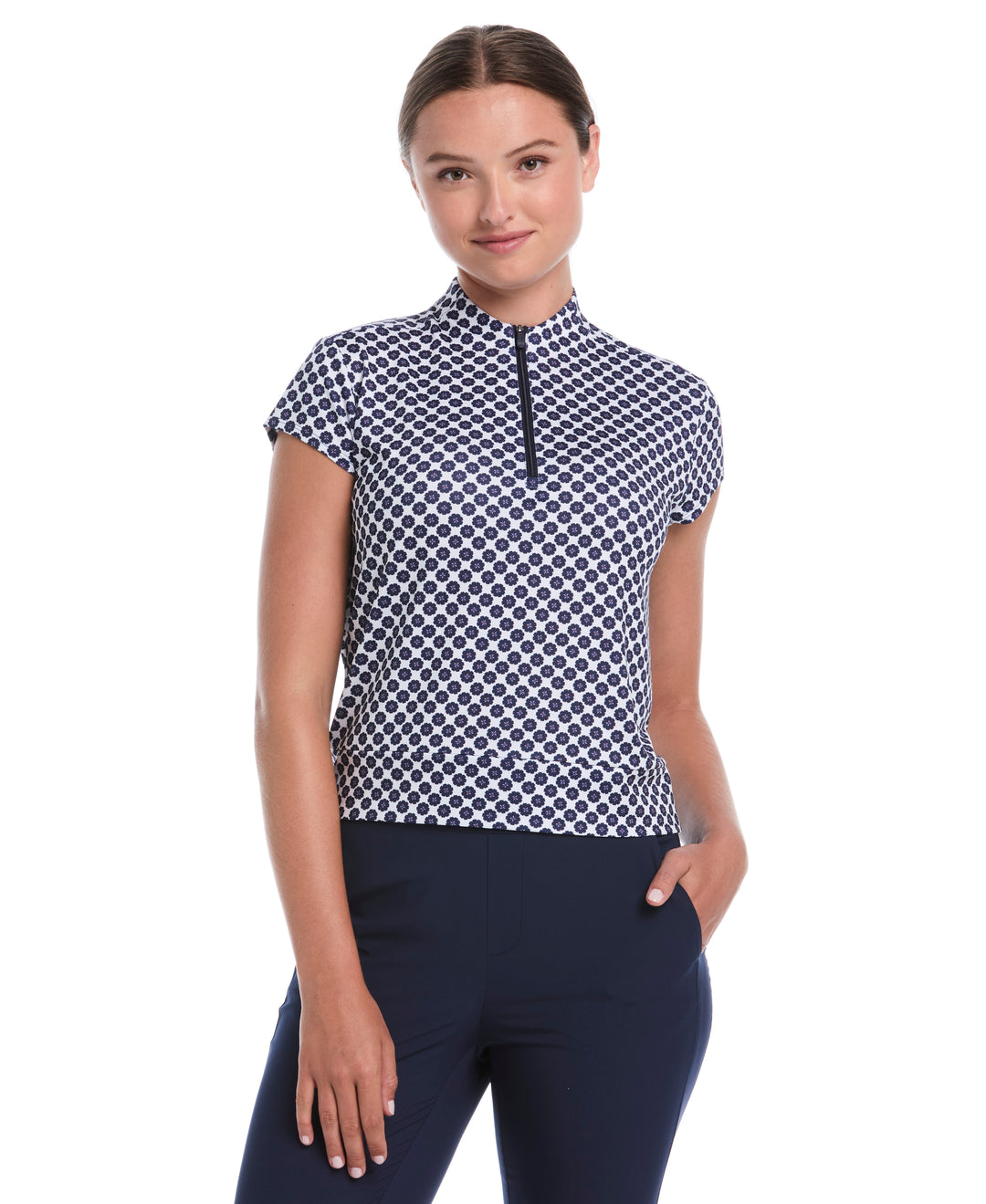 Kinetic Floral Print Golf Shirt (Bright White) 