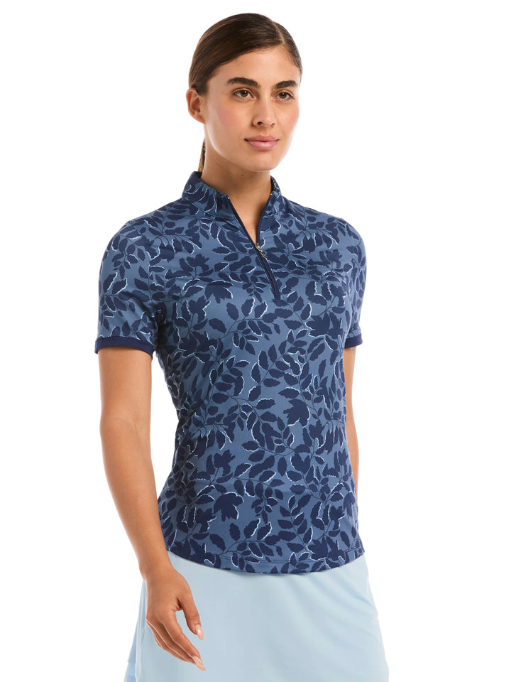Women's Leafy Floral Zip Polo