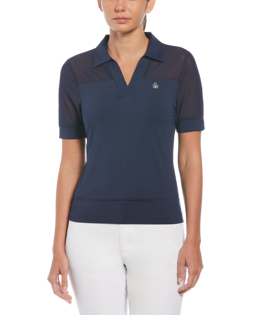 Mesh Blocked Half Sleeve Golf Polo Shirt (Black Iris) 