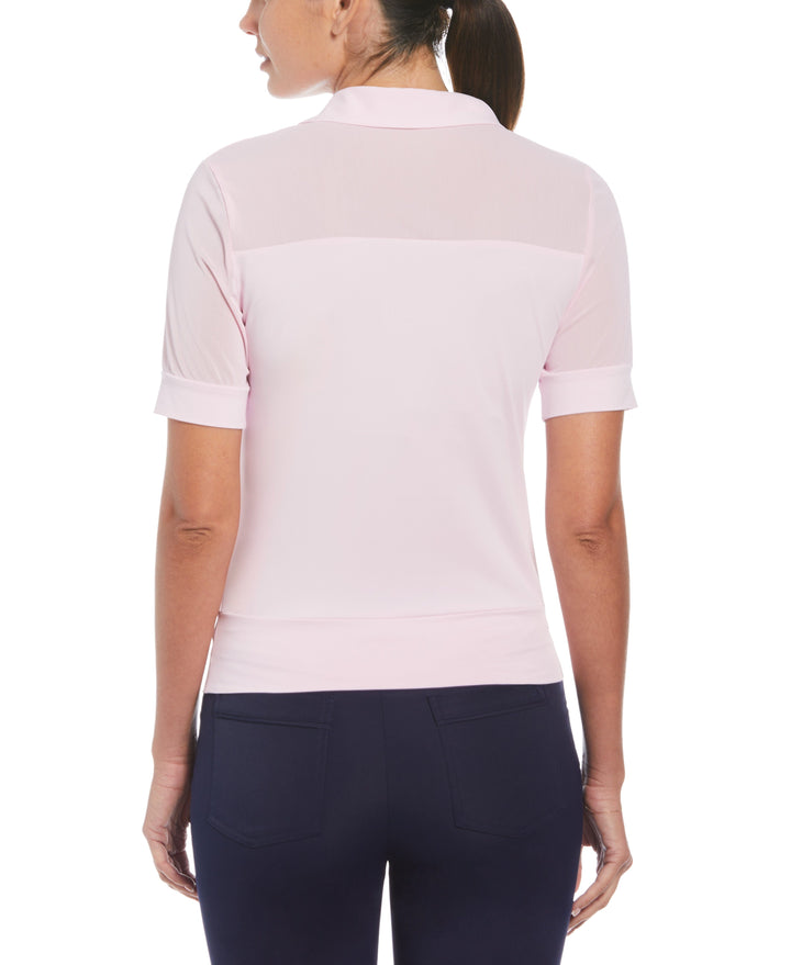 Mesh Blocked Half Sleeve Golf Polo Shirt (Gelato Pink) 
