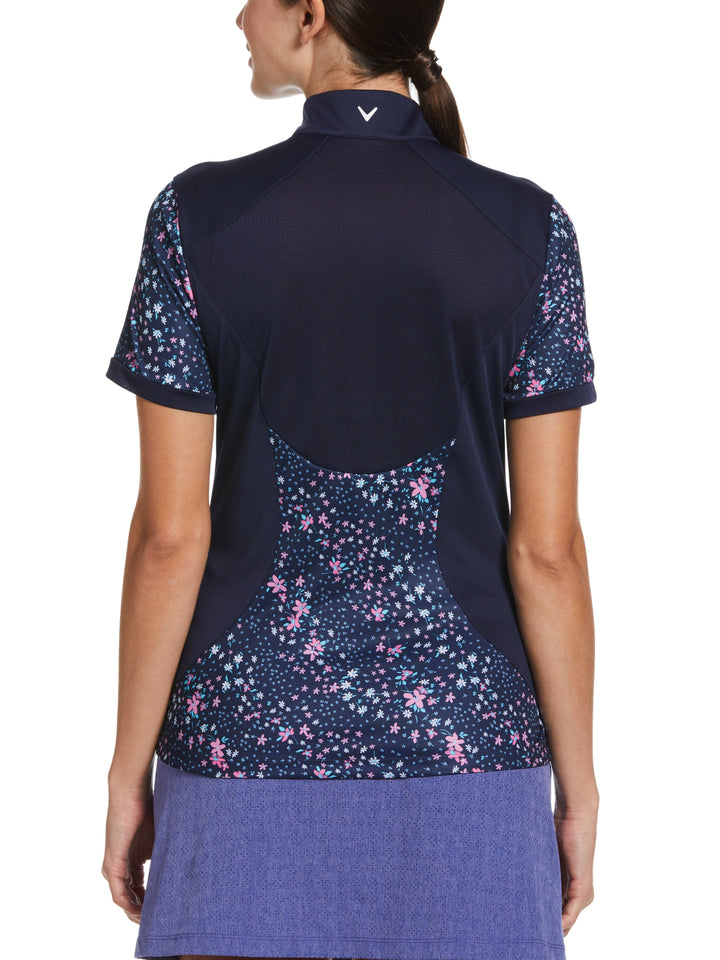 Mini Floral Print Zip Golf Polo (Peacoat) 